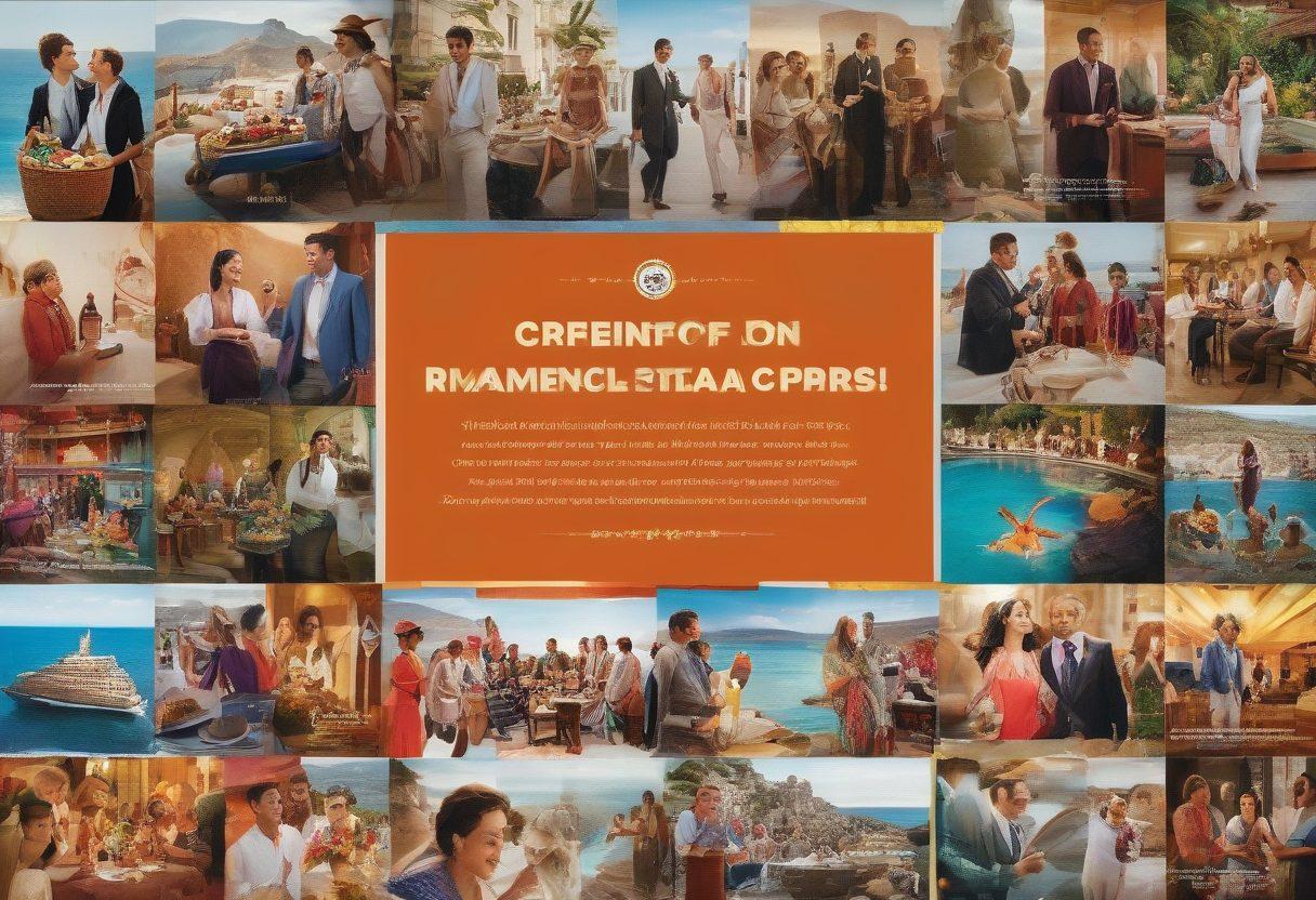 A visually engaging collage showcasing exclusive members-only offers, like lavish travel packages, gourmet dining experiences, and unique events. Include imagery of excited people enjoying these benefits, overlaid with badges representing rewards programs. Use warm, inviting colors to evoke a sense of excitement and privilege. The background should be subtly textured to add depth. vibrant colors. collage art.
